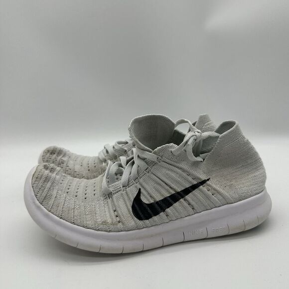 Women Size 7 Nike Free RN Flyknit White Fabric Running Shoes Sneakers 831070-101 - Picture 4 of 9